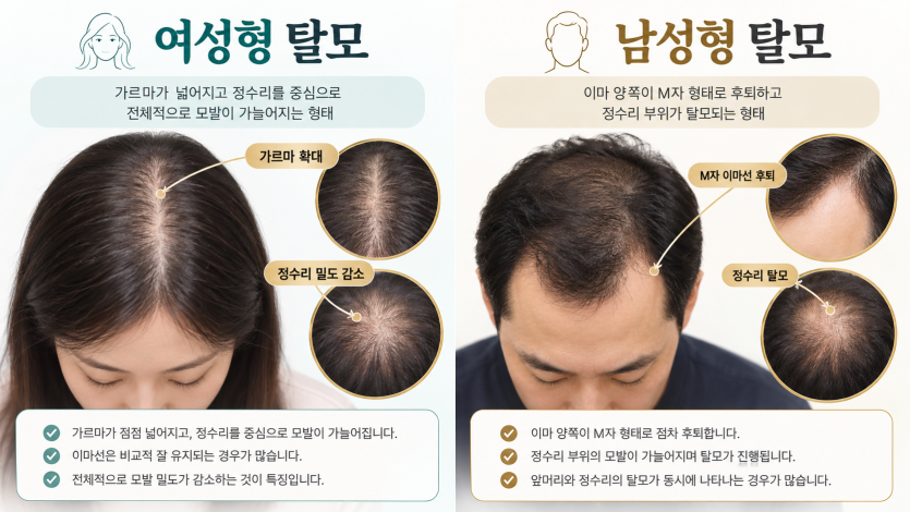 남성형탈모와 여성형탈모의 차이